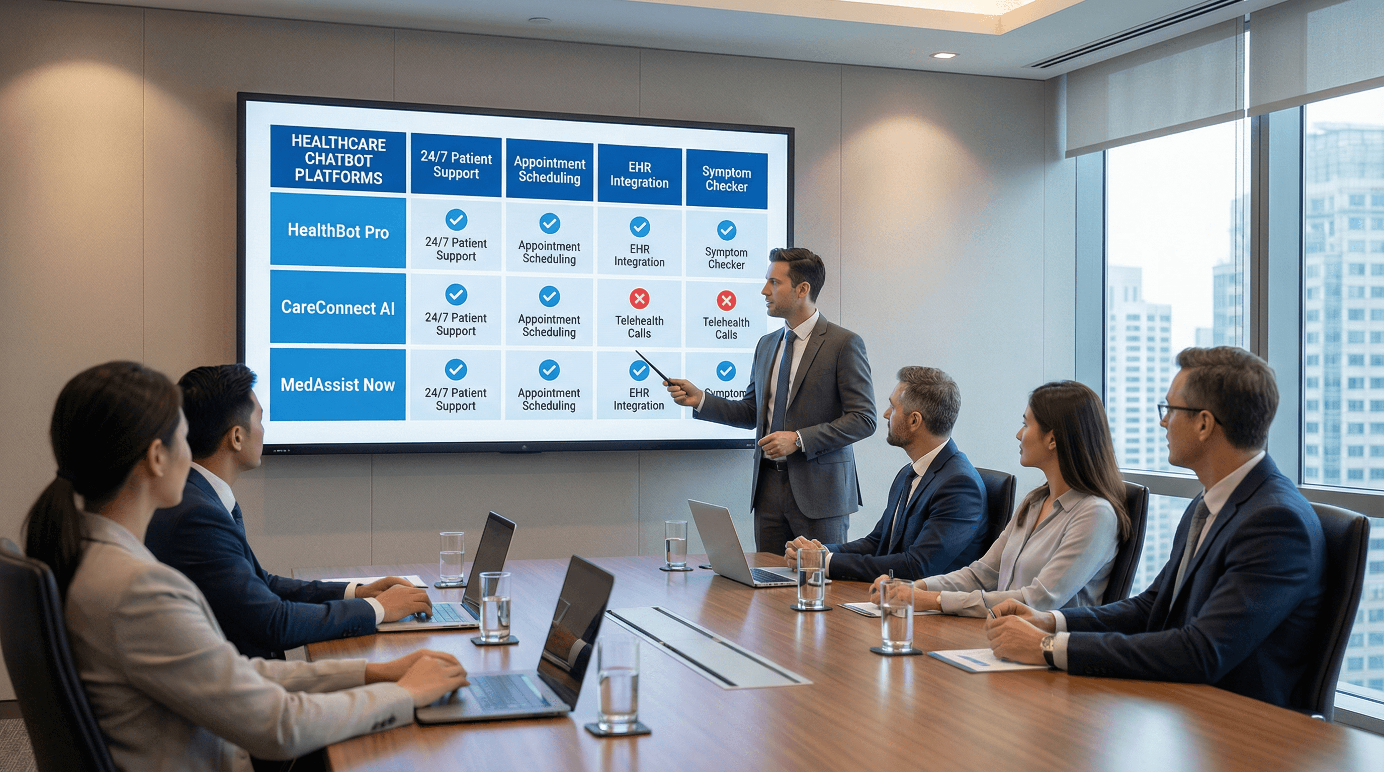 Comparison chart of healthcare chatbot platforms