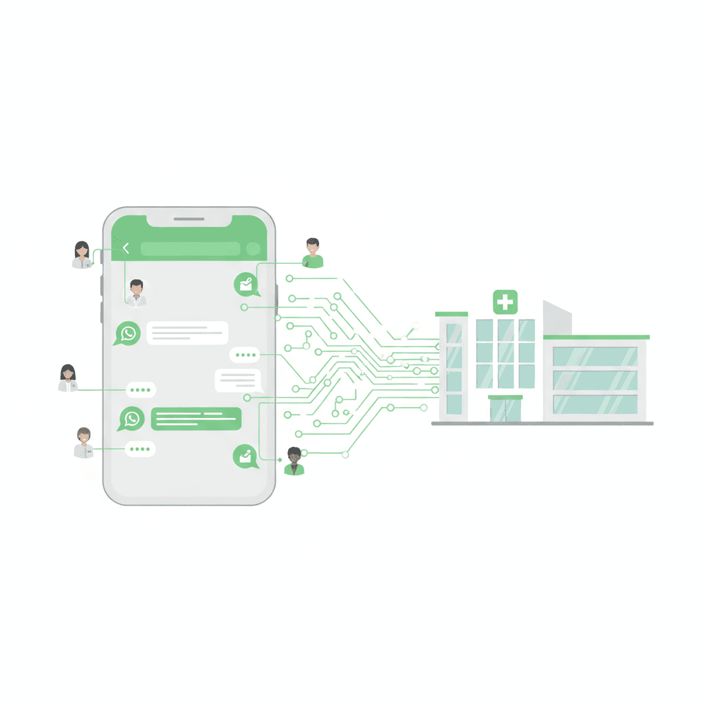 Hospital WhatsApp automation workflow showing patient messages being handled by AI