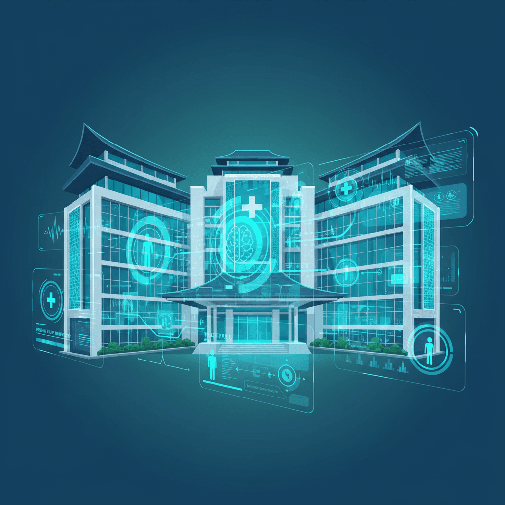 Malaysian hospital digital transformation with AI automation illustration