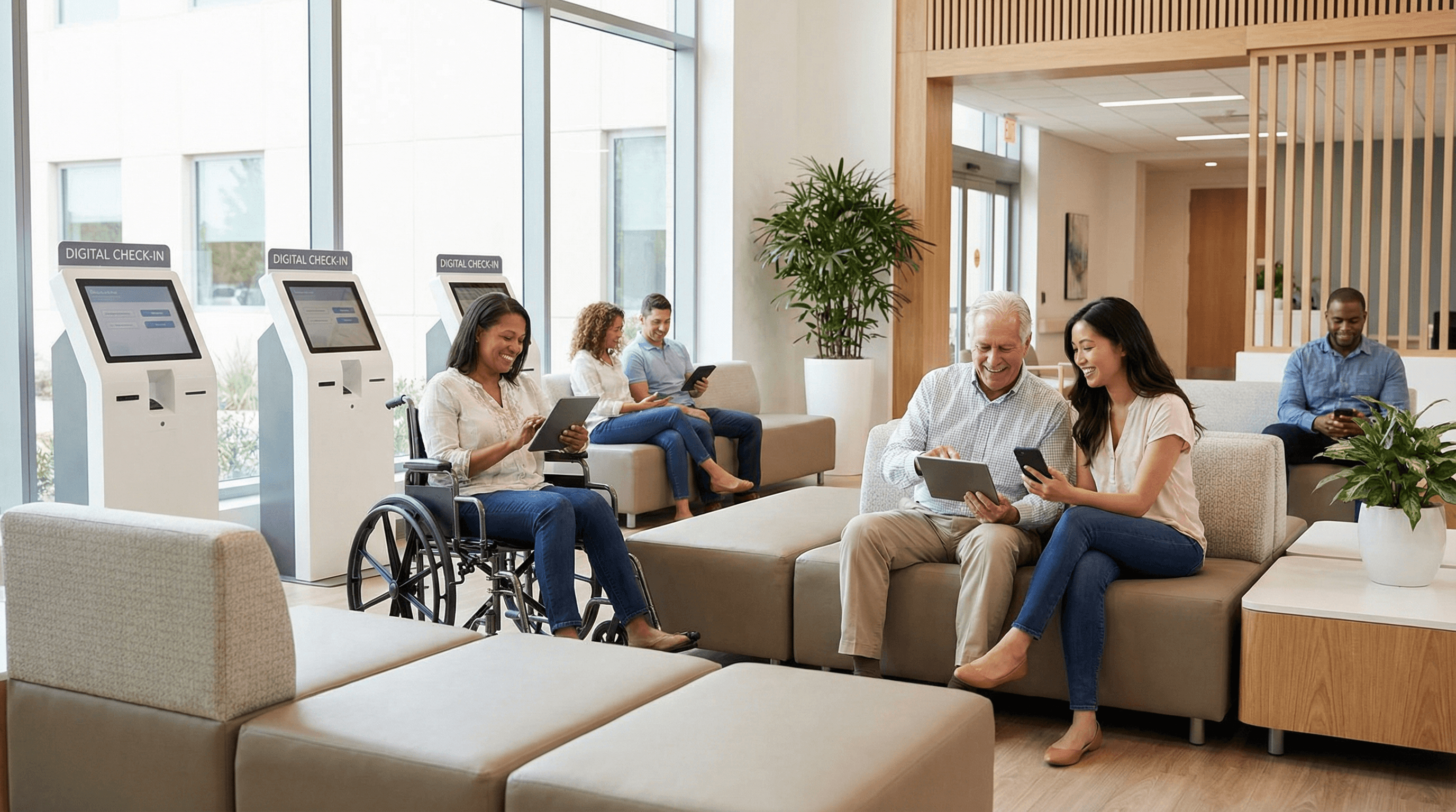 Diverse patients using digital healthcare services on mobile devices